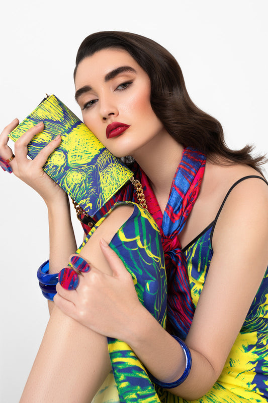 Portefeuille en cuir véritable lisse imprimé